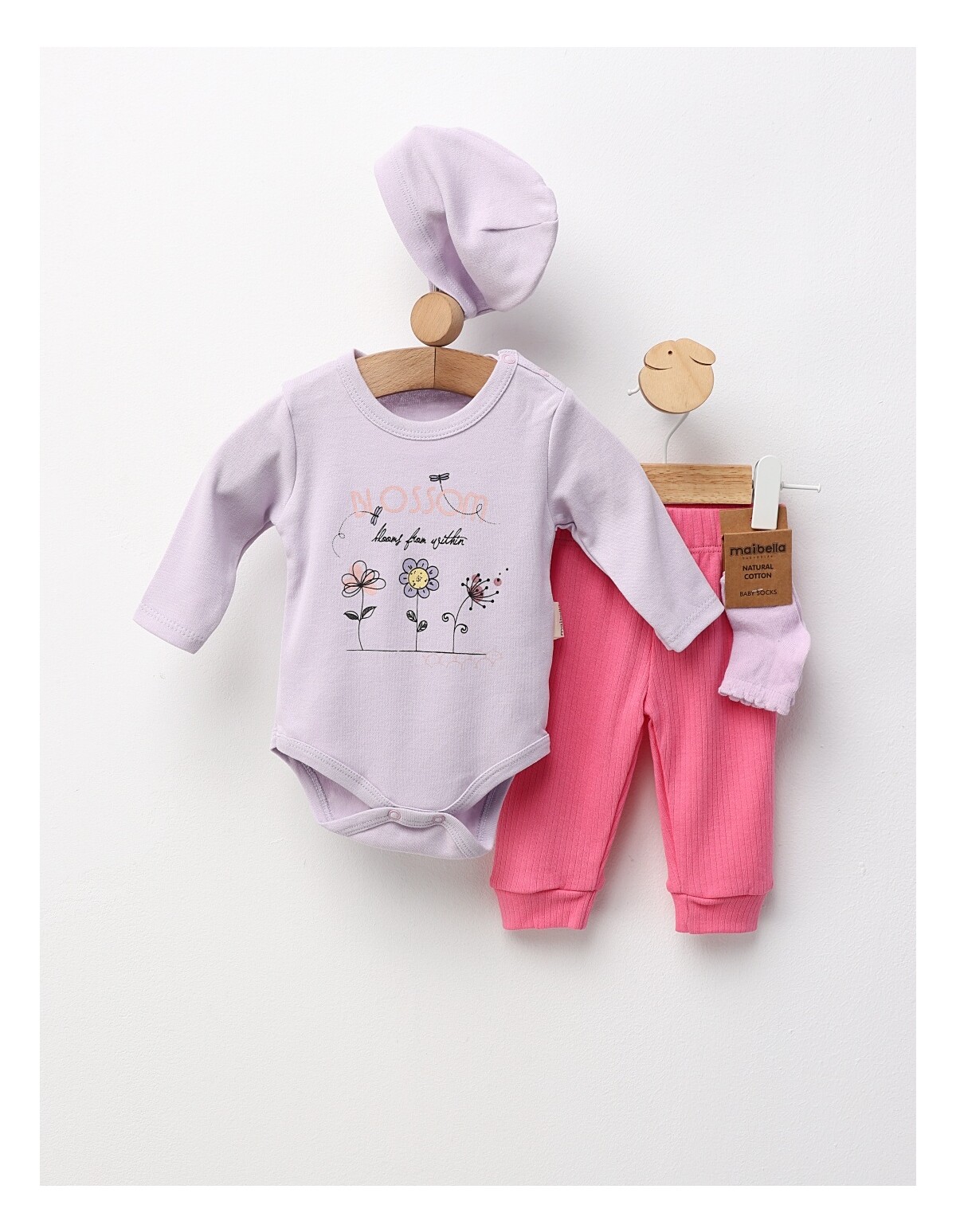 Set 4 piese bebe, Blossom, mov