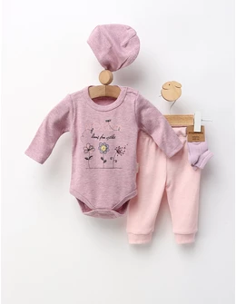 Set 4 piese bebe, Blossom, roz-prafuit