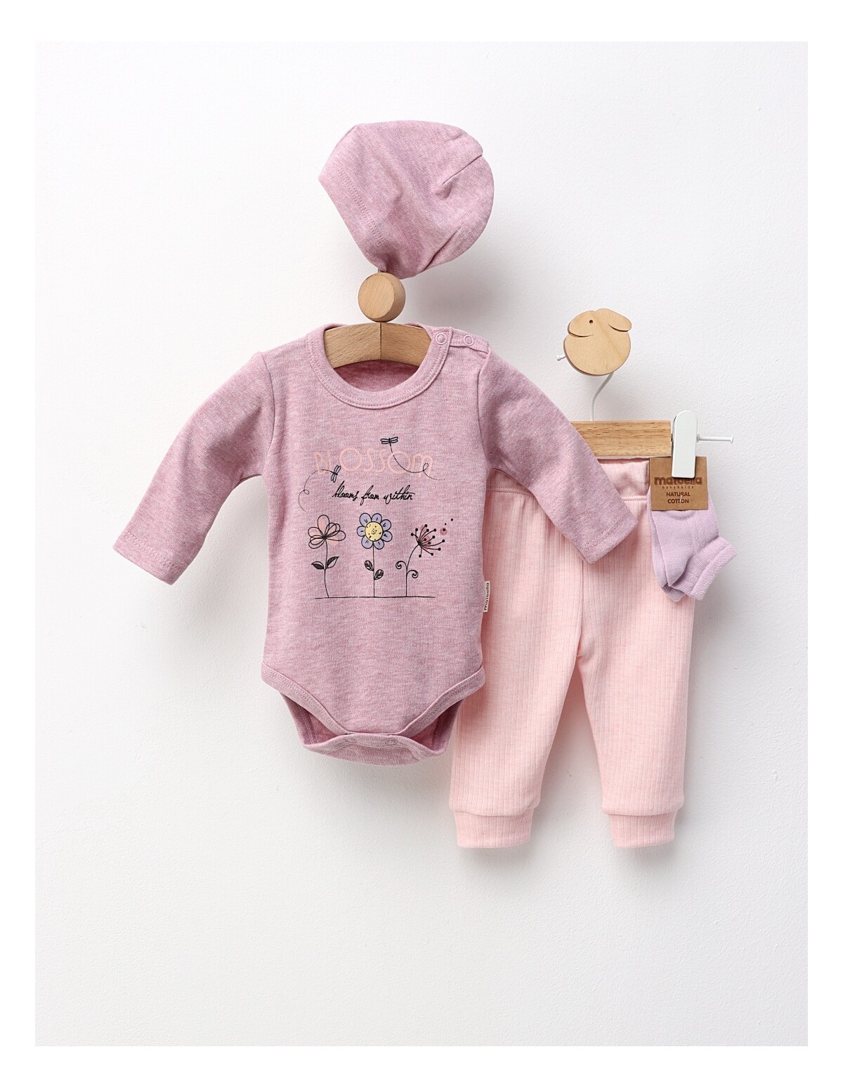 Set 4 piese bebe, Blossom, roz-prafuit