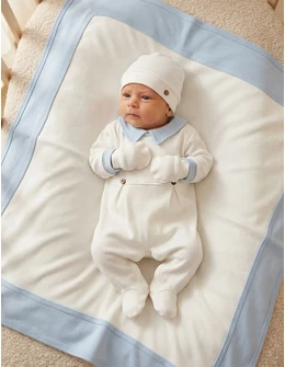 Set 4 piese bebe Laures, model alb-bleu