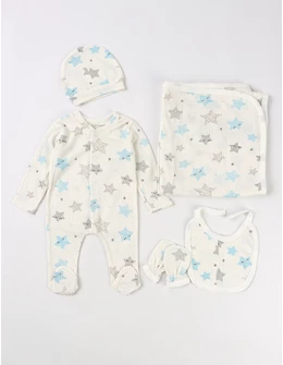 Set 5 piese Baby Star, alb-albastru