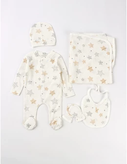 Set 5 piese Baby Star, alb-bej