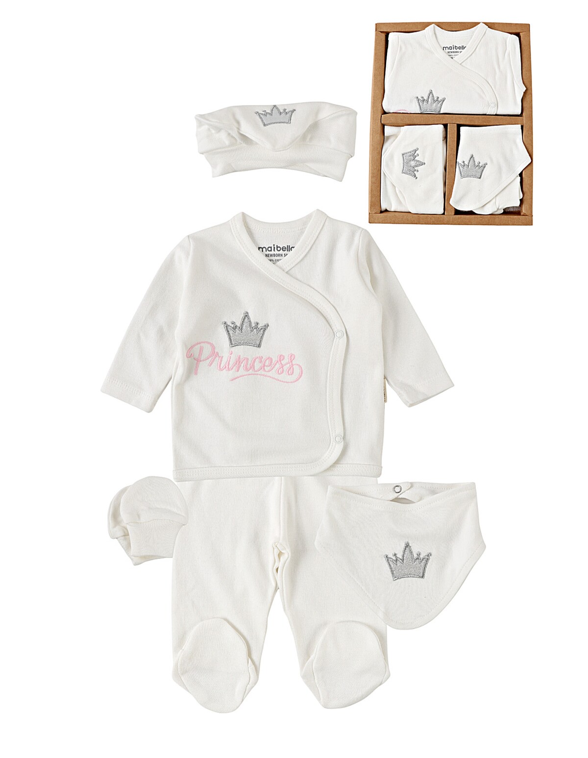 Set 5 piese, pentru bebelusi, Printesa, alb