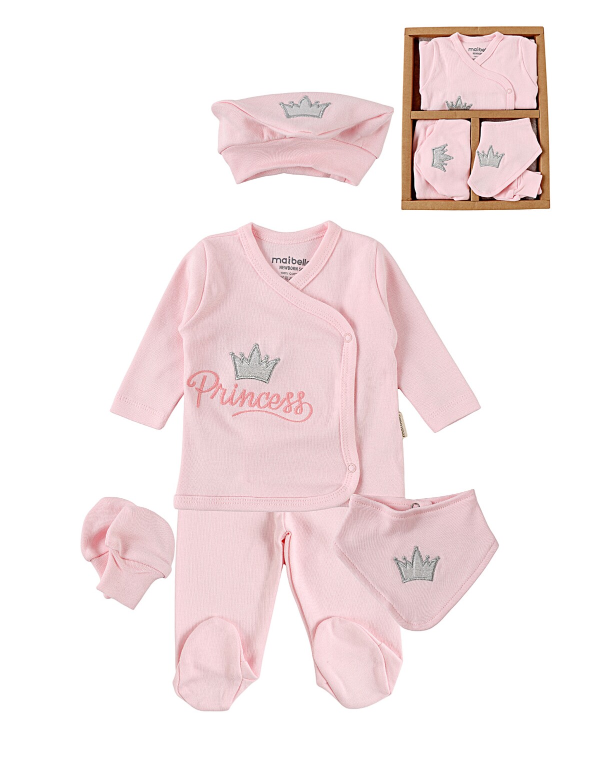 Set 5 piese, pentru bebelusi, Printesa, roz