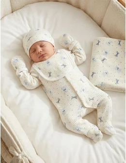 Set 5 piese Toy Bear, alb-blue