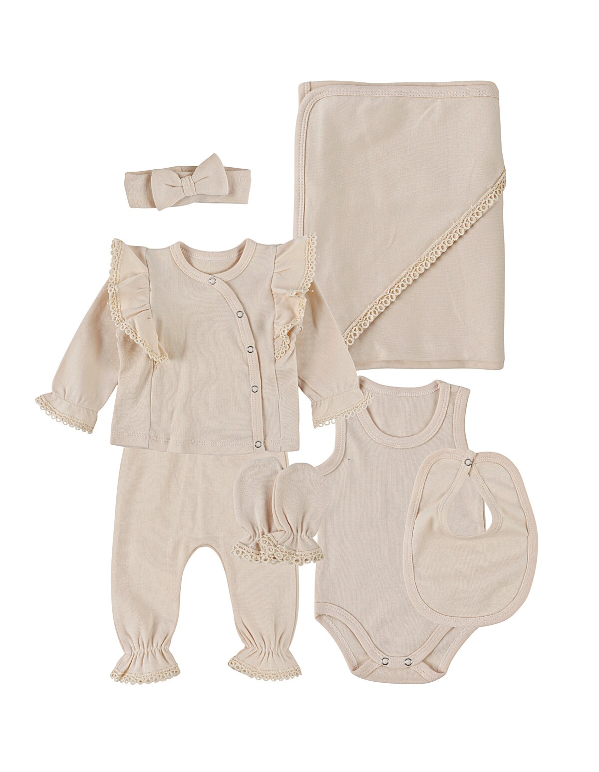 Set 7 piese bebe girl, model crem
