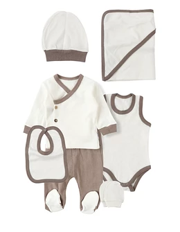Set 7 piese bebe, Marek, alb-gri