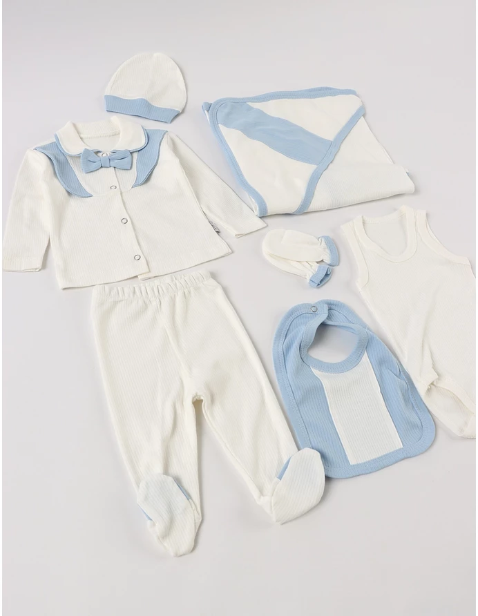 Set 7 piese bebe, Tony, alb-bleu picture - 4