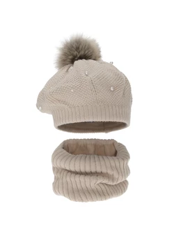 Set bareta cu fular circular Jeanette bej