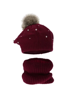 Set bareta cu fular circular Jeanette bordo