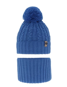 Set caciula cu burlan Almond albastru