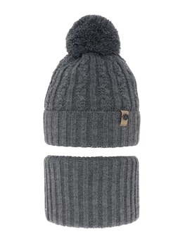 Set caciula cu burlan Almond gri