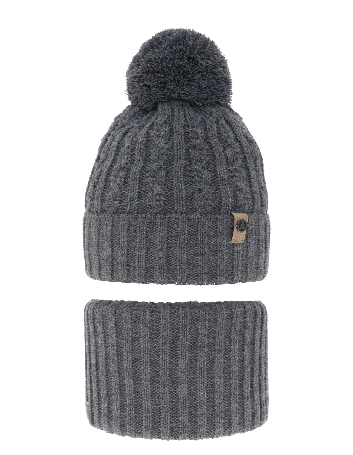 Set caciula cu burlan Almond gri