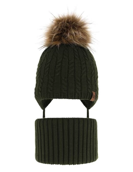 Set caciula cu burlan Indigo kaki