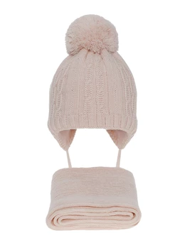 Set caciula cu fular Candy corai