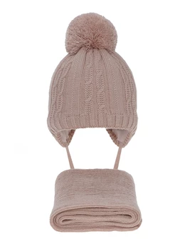 Set caciula cu fular Candy roz prafuit