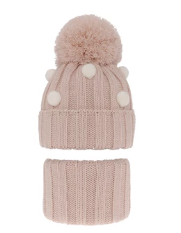 Set caciula cu fular circular Hekate roz pal