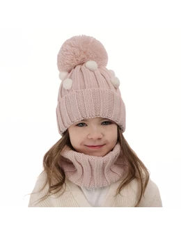 Set caciula cu fular circular Hekate roz pal