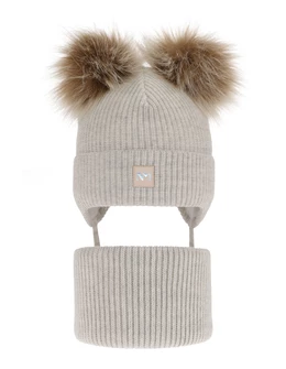 Set caciula cu fular circular Kiara gri