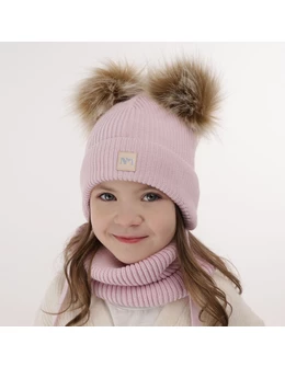 Set caciula cu fular circular Kiara gri