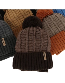 Set caciula cu fular circular Leo maro