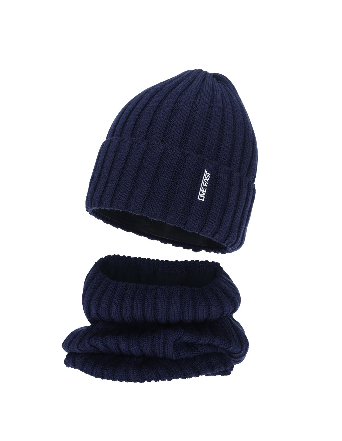 Set caciula cu fular circular Merinos Banasko bleumarin
