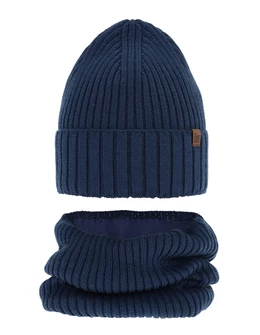 Set caciula cu fular circular Merinos Metis albastru inchis