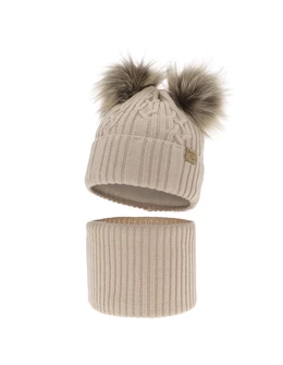 Set caciula cu fular circular Sierra bej