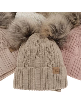 Set caciula cu fular circular Sierra bej