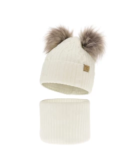 Set caciula cu fular circular Sierra ecru