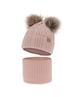 Set caciula cu fular circular Sierra roz