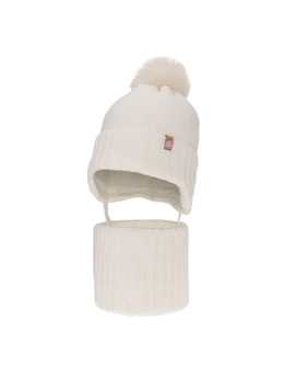 Set caciulita cu burlan KAYA ecru