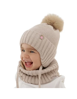 Set caciulita cu burlan KAYA ecru