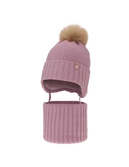 Set caciulita cu burlan KAYA roz pal