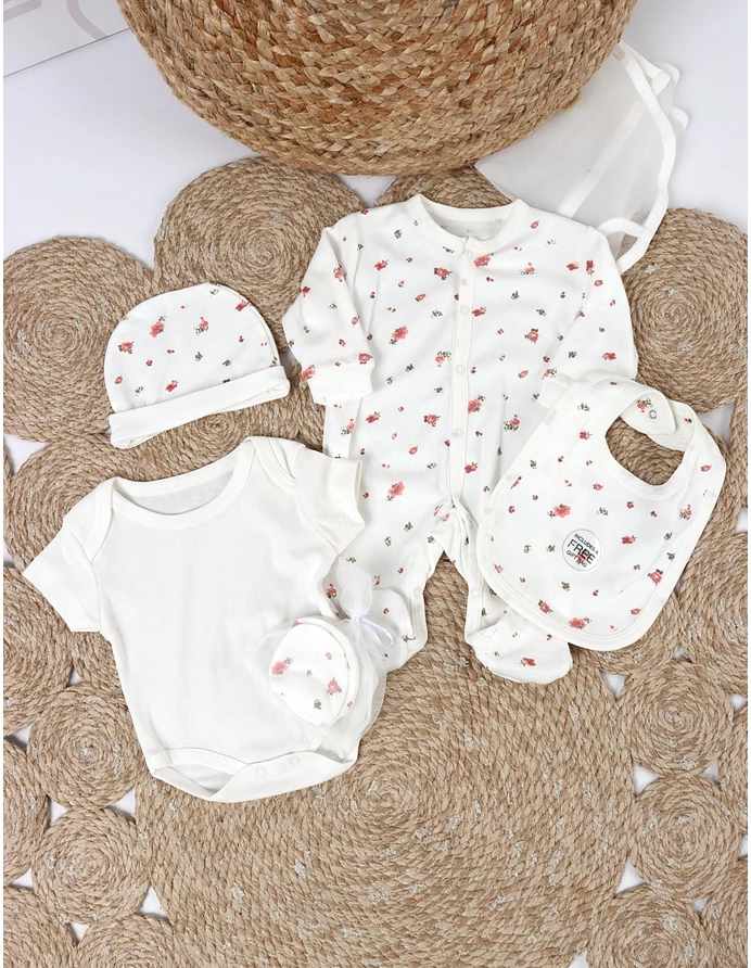 Set cadou 5 piese, imprimeu floricele, alb picture - 4