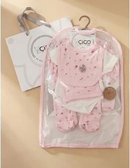 Set cadou 5 piese, imprimeu floricele, roz