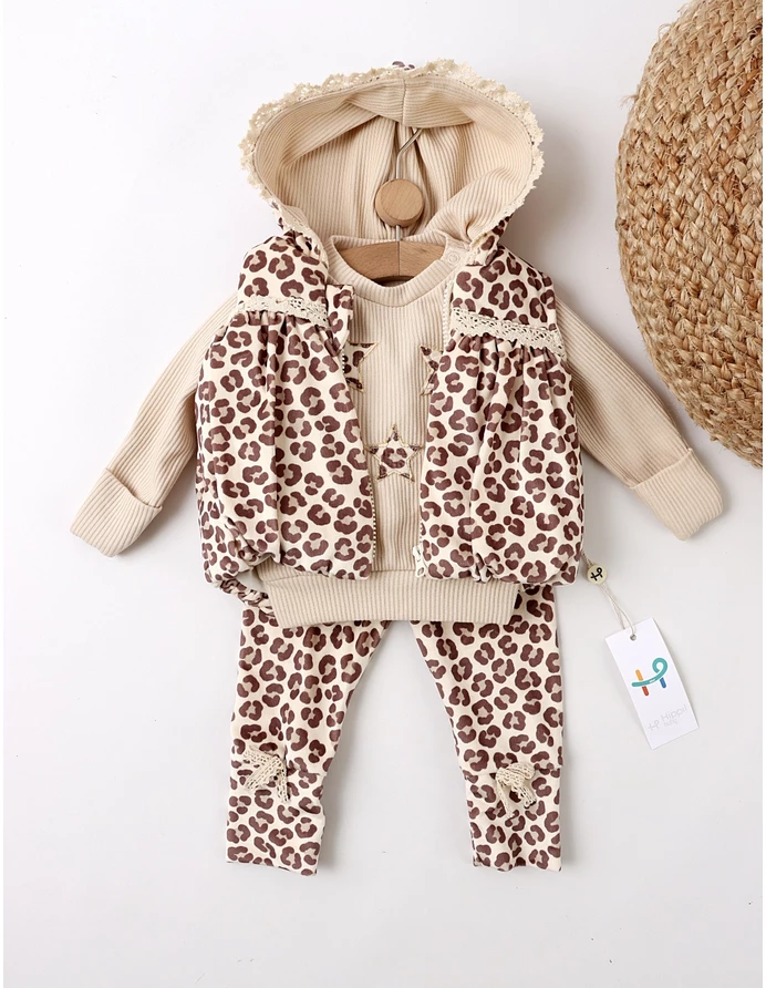 Set catifelat, 3 piese cu vesta Leopard, bej picture - 3