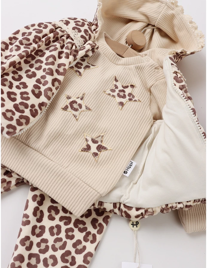 Set catifelat, 3 piese cu vesta Leopard, bej picture - 4