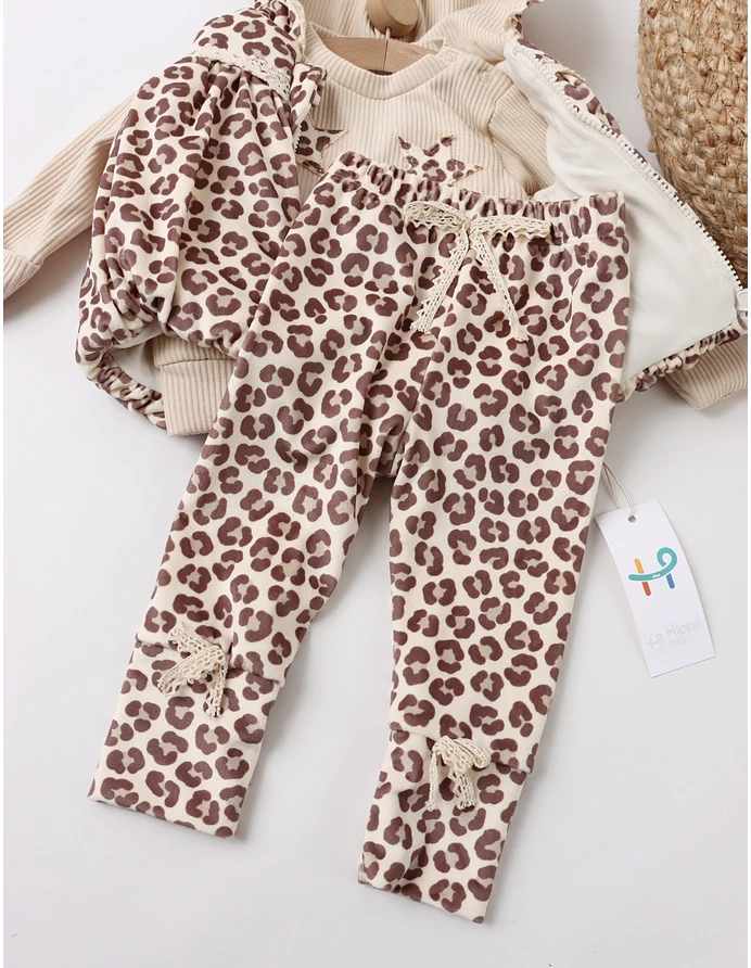 Set catifelat, 3 piese cu vesta Leopard, bej picture - 5