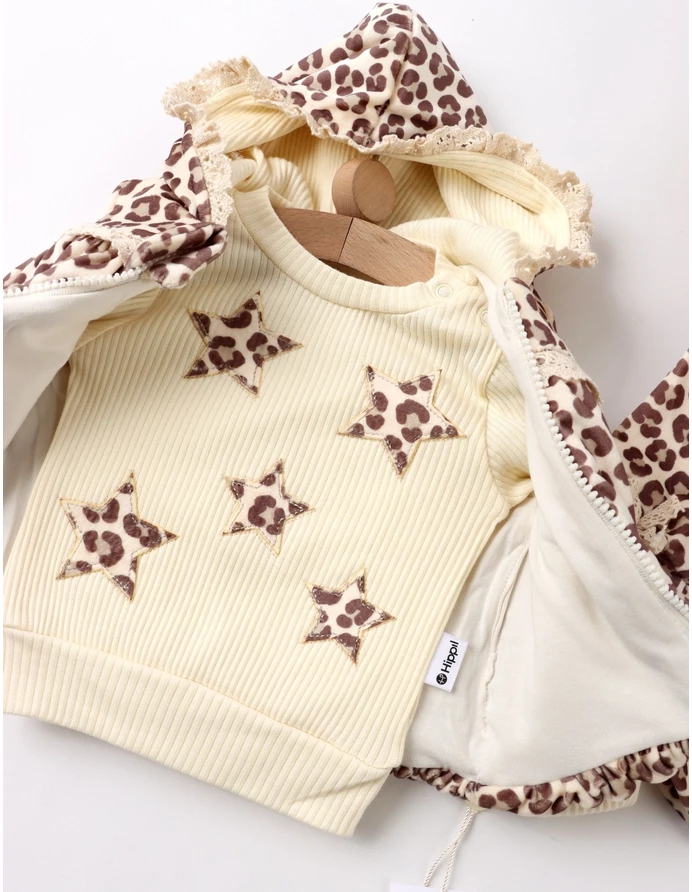 Set catifelat, 3 piese cu vesta Leopard, crem picture - 4