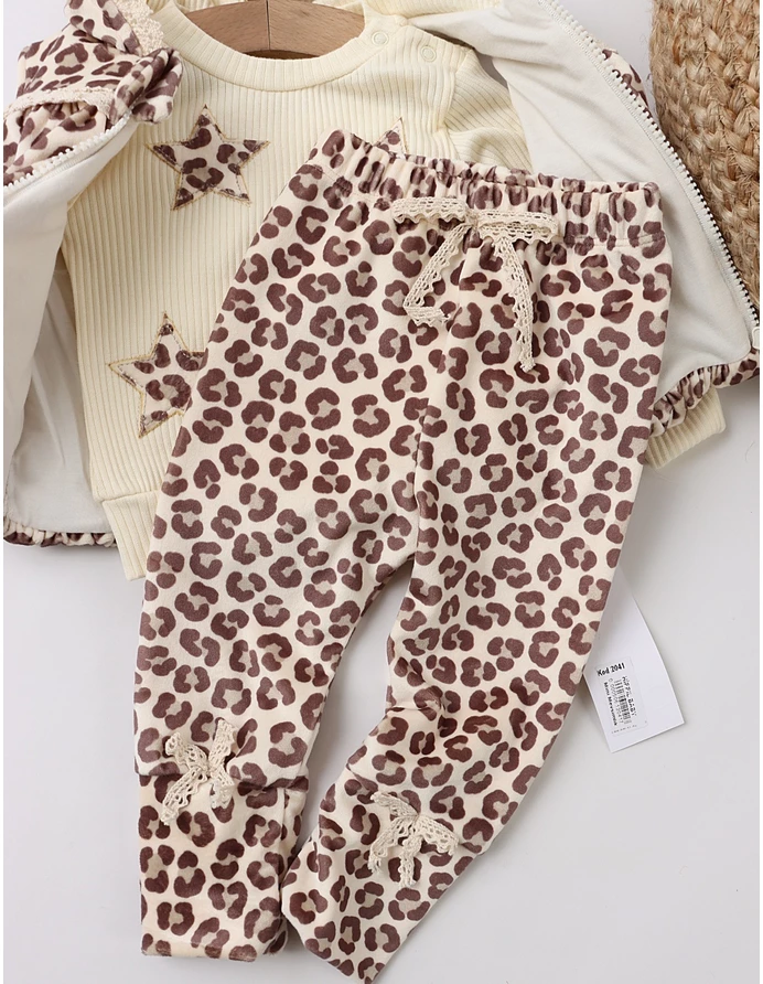 Set catifelat, 3 piese cu vesta Leopard, crem picture - 5