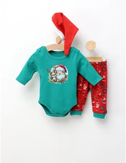 Set Craciun 3 piese, Mosu si Ren, verde-rosu