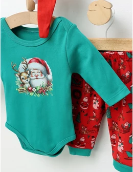 Set Craciun 3 piese, Mosu si Ren, verde-rosu