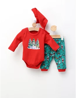 Set Craciun 3 piese, Snow Man rosu-verde