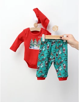 Set Craciun 3 piese, Snow Man rosu-verde