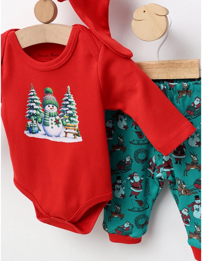 Set Craciun 3 piese, Snow Man rosu-verde picture - 3