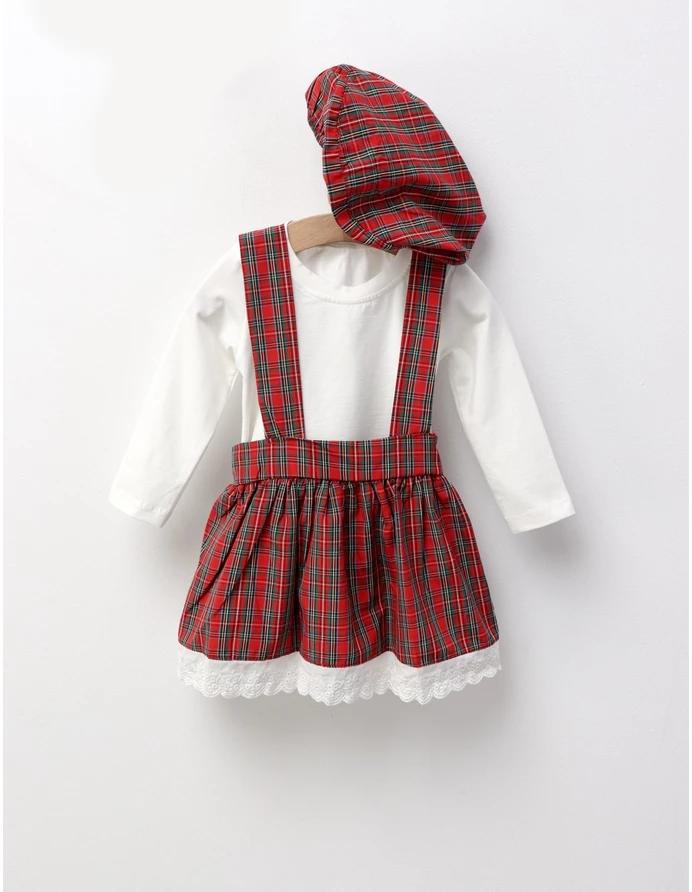 Set cu fustita, bluza, boneta, alb-rosu picture - 4