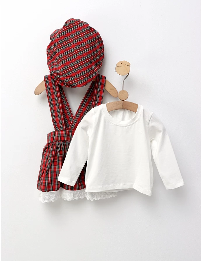 Set cu fustita, bluza, boneta, alb-rosu picture - 5