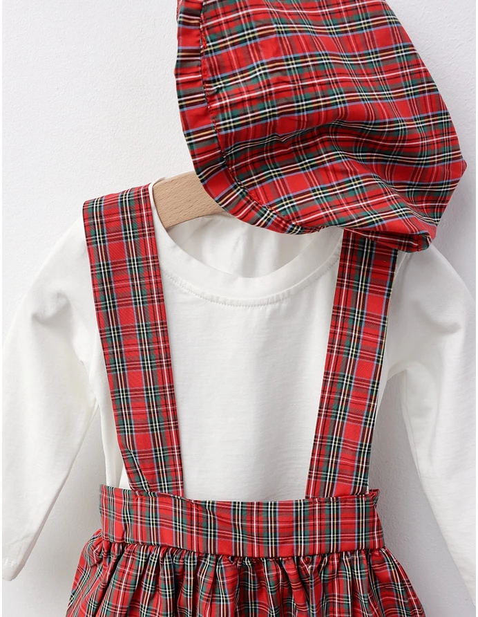 Set cu fustita, bluza, boneta, alb-rosu picture - 6