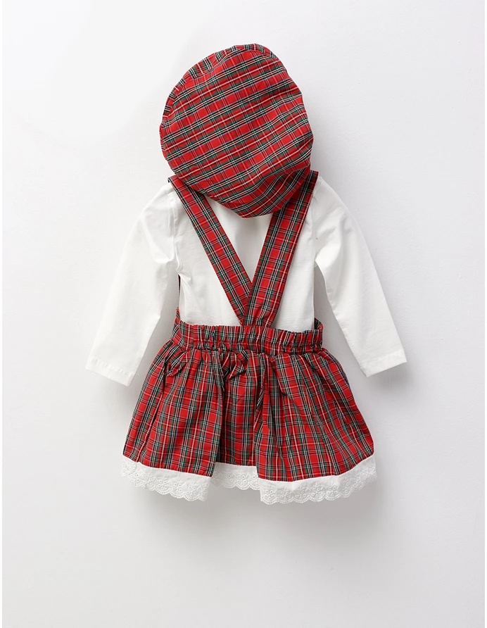 Set cu fustita, bluza, boneta, alb-rosu picture - 7